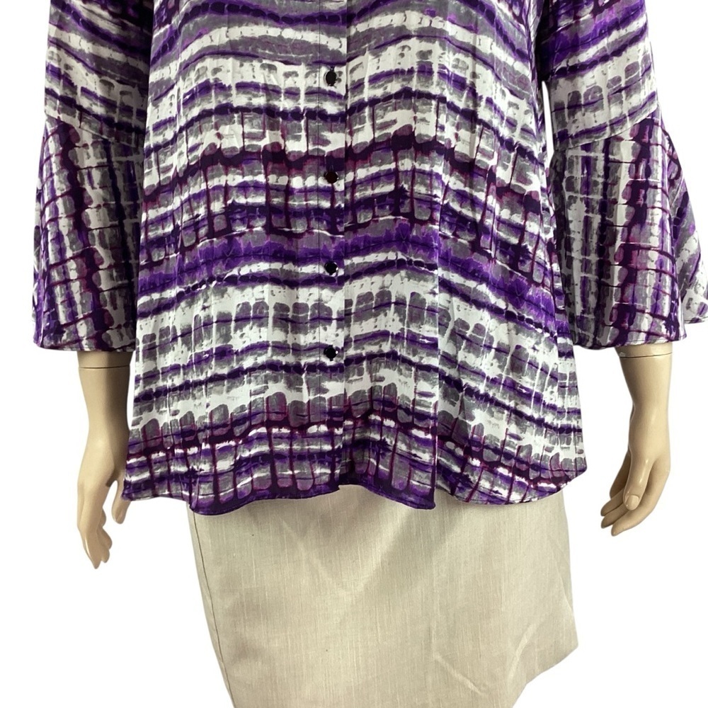 Jones New York Button Front Blouse Purple Abstract Print Size Large - Picture 3 of 7
